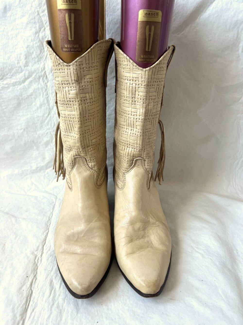 Vintage western boots Laredo cream leather basket weave womens 10 almond toe - Picture 2 of 15